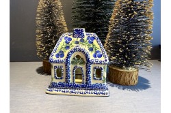 A07 Bunzlau Kerst huisje 15cm 1413 Waxinelichthouder